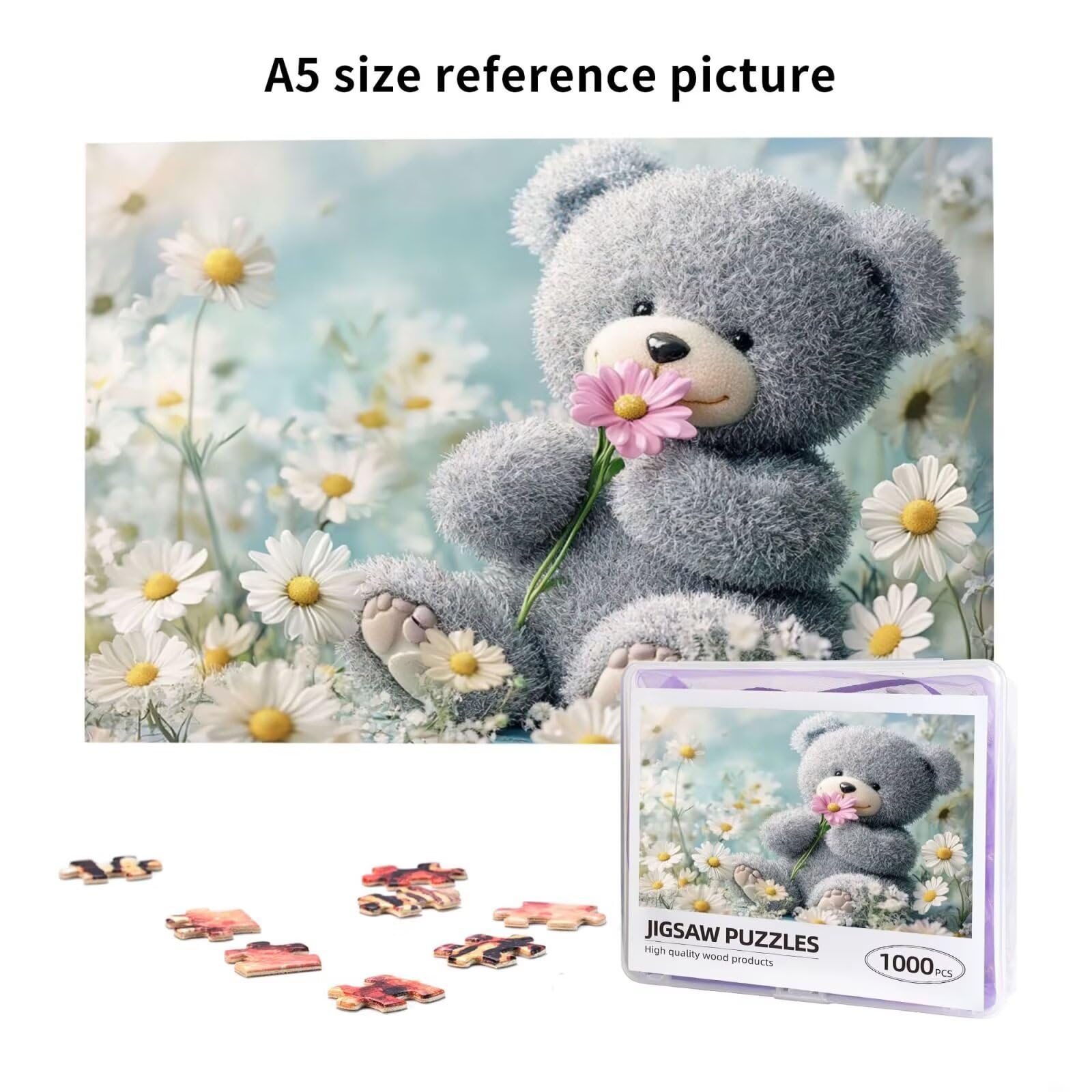 Puzzle 1500 Teile, Puzzle Erwachsene, Holzpuzzle Blume Impossible Jigsaw, Clevere Rätsel, HD Farbe Jigsaw mit Geschenkbox Verpackung for Room Decor, Geschenke für Frauen Kleiner Bär 87x57cm p-1820