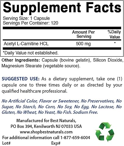 Miniatura 3 de Best Naturals L-Carnosina 500 mg y acetil L-carnitina 500 mg