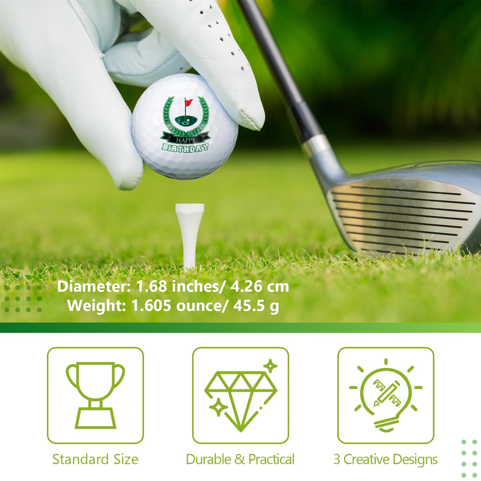 Threan 3 Piezas Juego de Regalo Pelota de Golf para Hombres Papás Tamaño Estándar