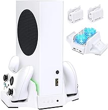 Vertical Cooling Stand for Xbox Series S Console, RTTACRTT Dual Cooling Fan System with Dual Controller Charger Station, Cooling Station with LED Indicator USB Port, 3 Level Adjustable Speed
