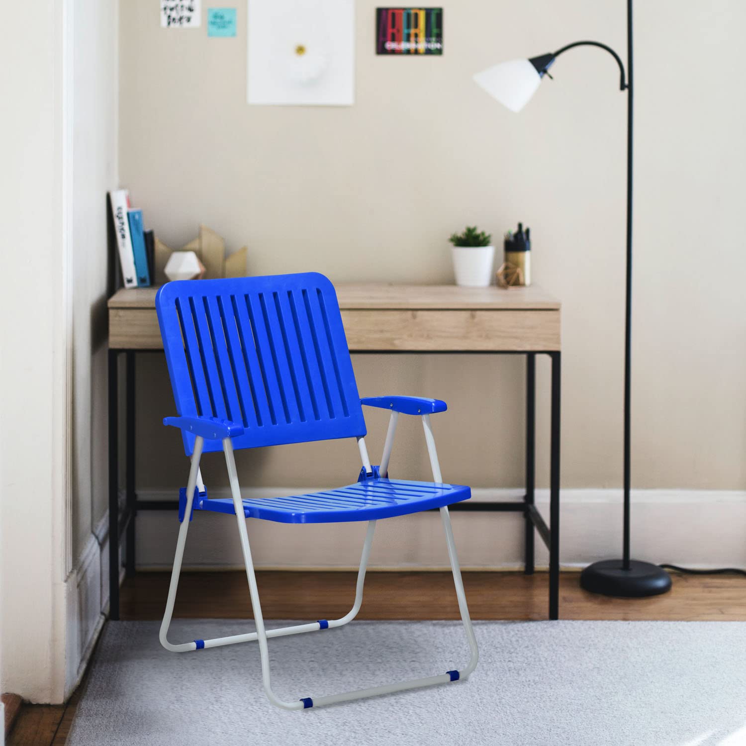Nilkamal GSTFLDCHR Plastic Mid Back with Arm Chair | Chairs for Home| Dining | Bedroom| Folding | Living Room| Office - Outdoor - Garden | Dust Free |100% Polypropylene Stackable Chairs (Deep Blue) (B09XX7693G) Amazon Price History, Amazon Price Tracker