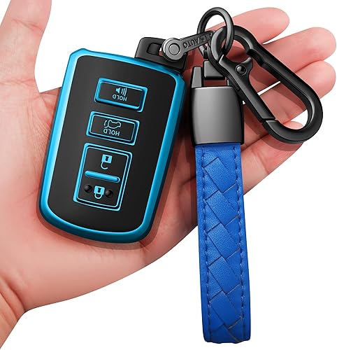 Sindeda Funda para llavero Toyota con llavero de cuero, funda de protección completa de TPU suave para Sequoia, 4Runner, Tacoma, Tundra, RAV4,