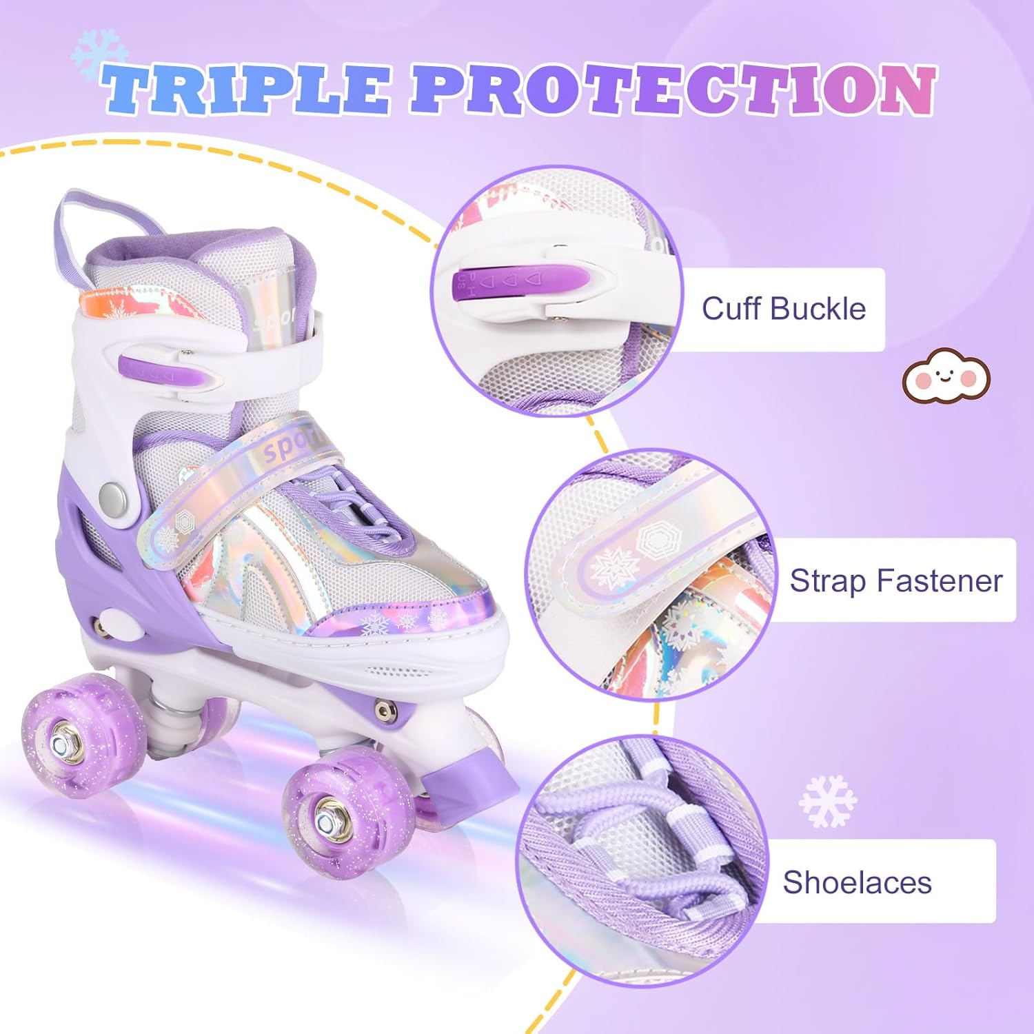 Roller Skates for Girls Boys Kids Age 3-12 Years Old Adjustable 4 Sizes with Wheels Light up, Birthday Gift for Children Teens, Indoor Outdoor - Image 5