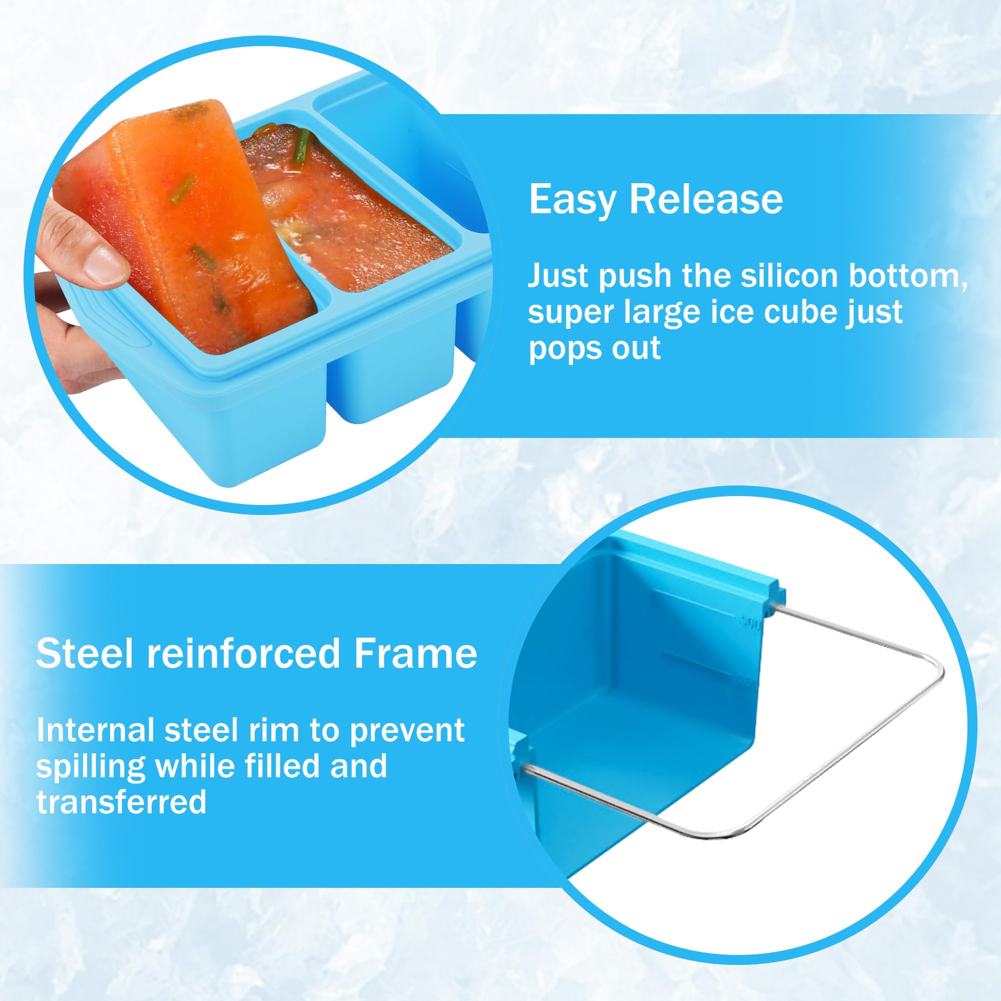 2 Pezzi Vassoio in Silicone Extra Large, Contenitori per Zuppe da Conservare in Freezer, Salse e Preparazioni Alimentari, 1 Tazza/250 ml, Azzurro Cielo (2, Rettangolare)