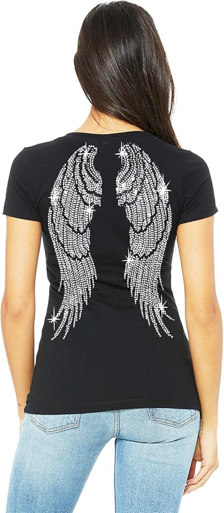 Amazon.com: Angel Wings Rhinestone Bling Womens V Neck Short