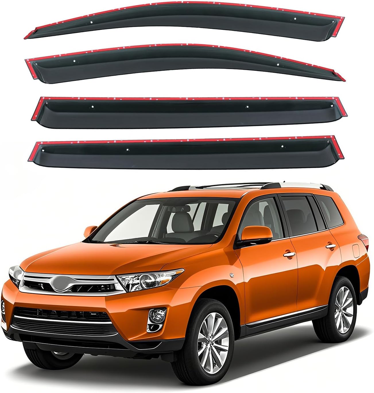 Deal 4-Piece Set JDM Style Outside Mount Tape On/Clip On Type Smoke Tinted Sun/Rain Guard Vent Window Visors Compatible with 2008-2013 Highlander
