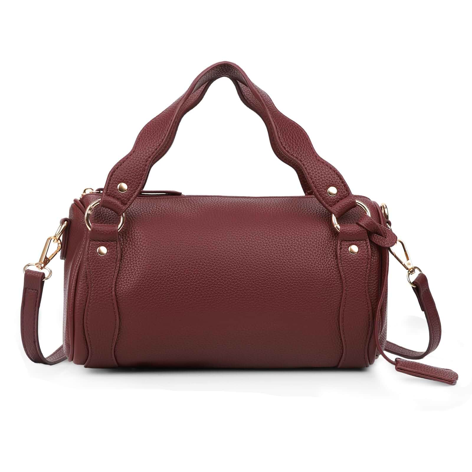 Women's Boston Crossbody Bag PU Leather Top Handle Satchel Adjustable Strap Barrel Purse for Work Travel Daily Use