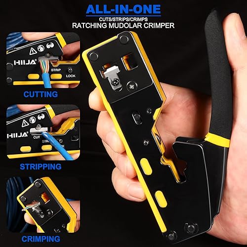 Miniatura 3 de Kit de herramientas de crimpado RJ45, kit de herramientas de crimpado Cat6, crimpadora Ethernet todo en uno con probador de cables de red, 50