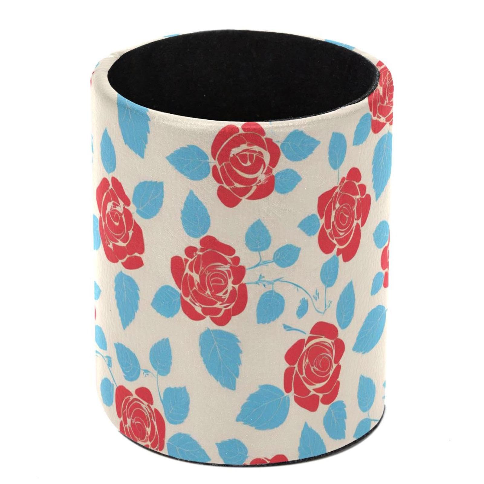HEOEH Rose Pen Holder for Desk, PU Leather Pencil Holder Pen Cup Marker Holder Makeup Brush Holders, Desk Accessories & Workspace Organizers for Home, Office