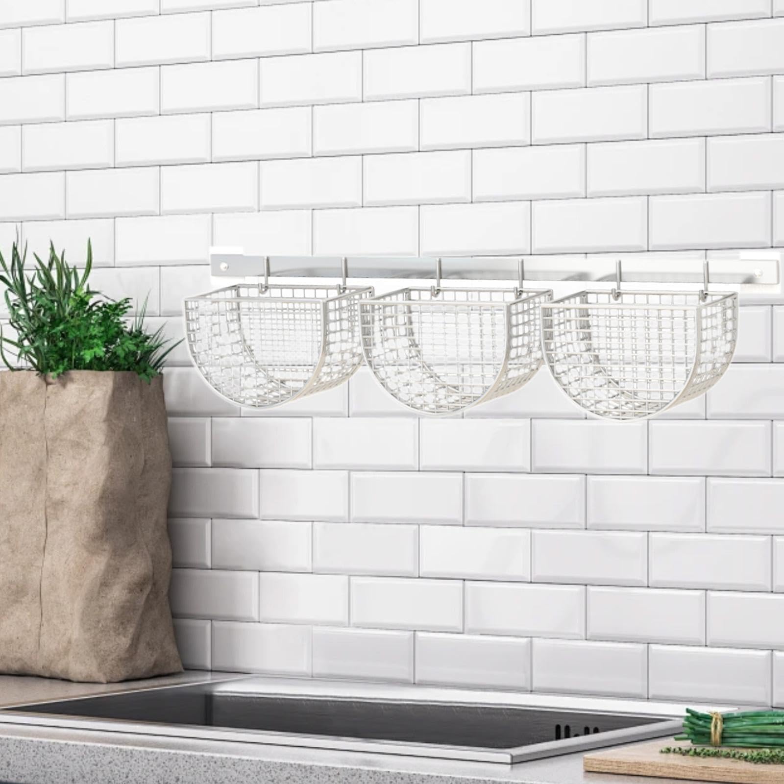 Wall Mount Basket,Ginger Garlic Container,Kitchen Organizer Seasoning Shelf Potato Holder Storage Basket for Bathroom Kitchen, white