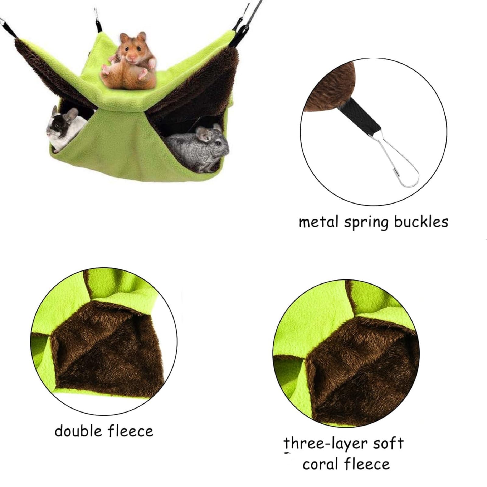 Amaca Doppio Strato Per Piccoli Animali - 34x34cm, Verde, Per Criceti, Scoiattoli E Furetti - Foto 5