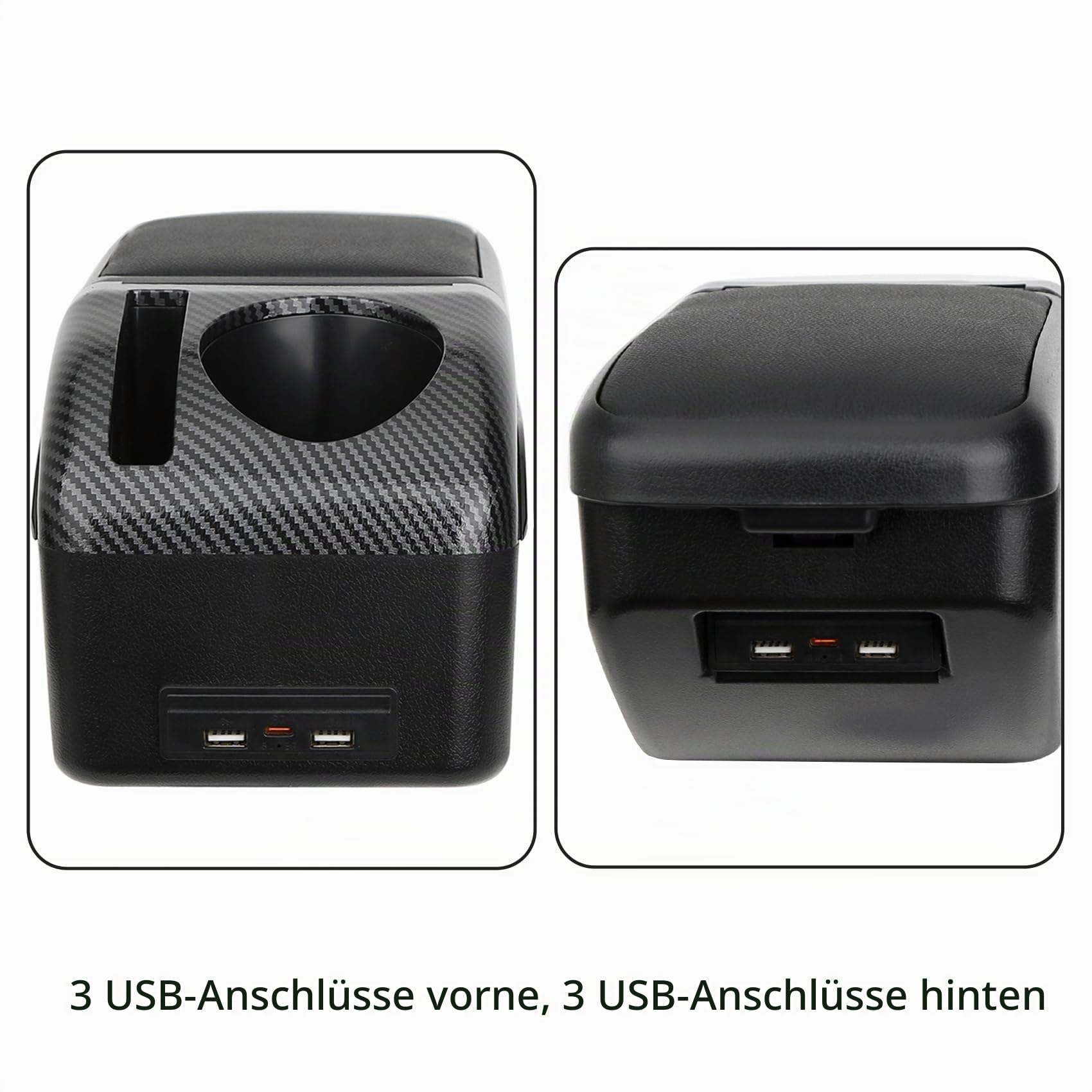 YJYWZH Compatible with Suzuki Swift Armlehnen 2005-2024 Schwarz Leder Armlehne Auto Mittelkonsole Aufbewahrungsbox Innenausstattung Nachrustteile | Mittelarmlehne für Mittelkonsole, PU-Leder, 4 USB + 2 USB-C, Handyablage, Doppelstauraum, verschiebbare Arm