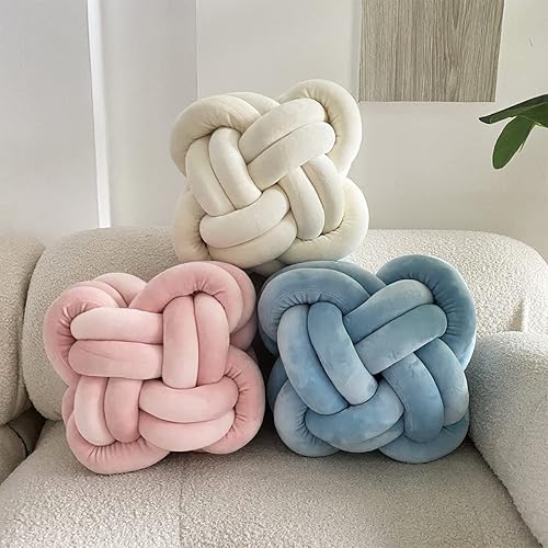 Miniatura 8 de Almohadas decorativas con nudos, suaves y anudadas, almohadas cuadradas de felpa gris, almohadas estéticas hechas a mano, decoración de habitación
