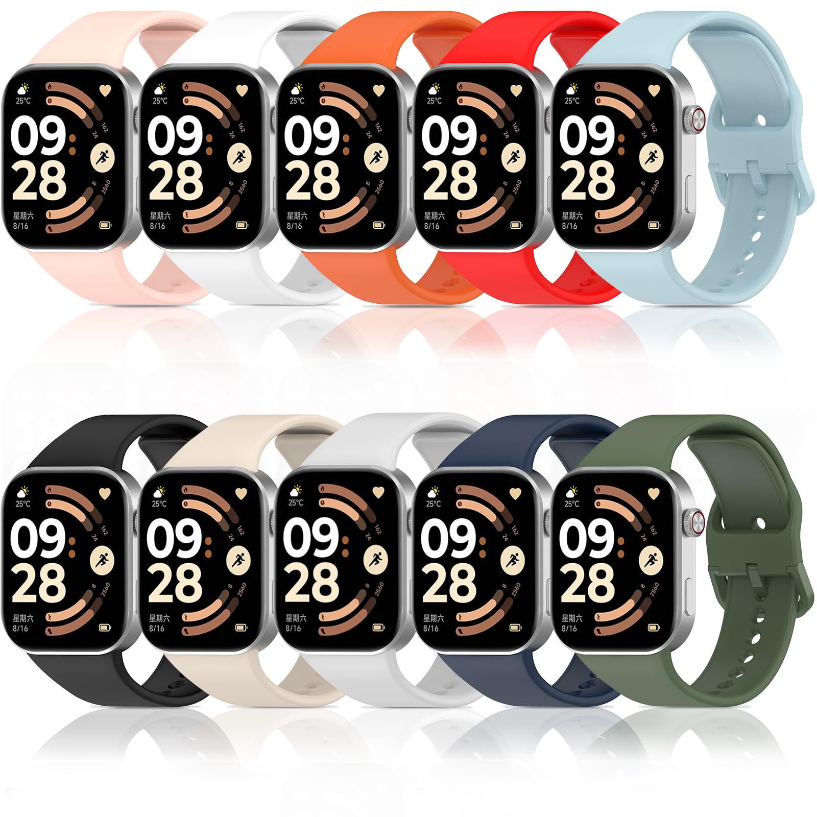 5-10 Piezas Deportiva Correas Compatible con Xiaomi Redmi Watch 6/5/4, Pulsera de Repuesto de Silicona Suave para Xiaomi Smart Band 9 Pro/8 Pro, Impermeable y Ligero, Mujer Hombre