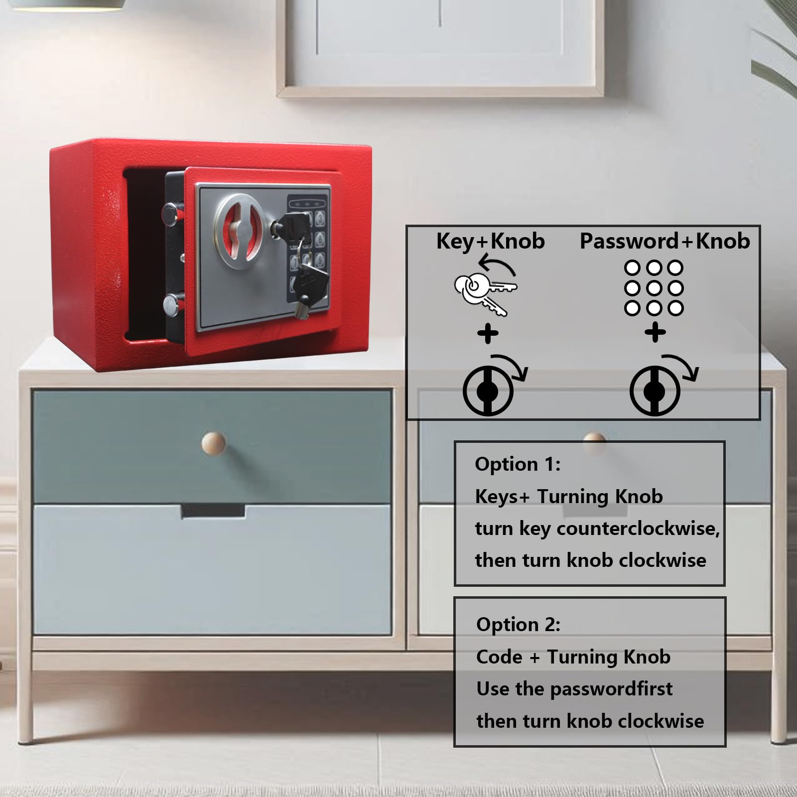 Yuanshikj Elektronischer Deluxe digitaler Sicherheitssafe mit Schlüssel, Tastatur, Schloss, Zuhause, Büro, Hotel, Geschäft, Schmuck, Waffe, Bargeld, Aufbewahrung von Geld (rot)