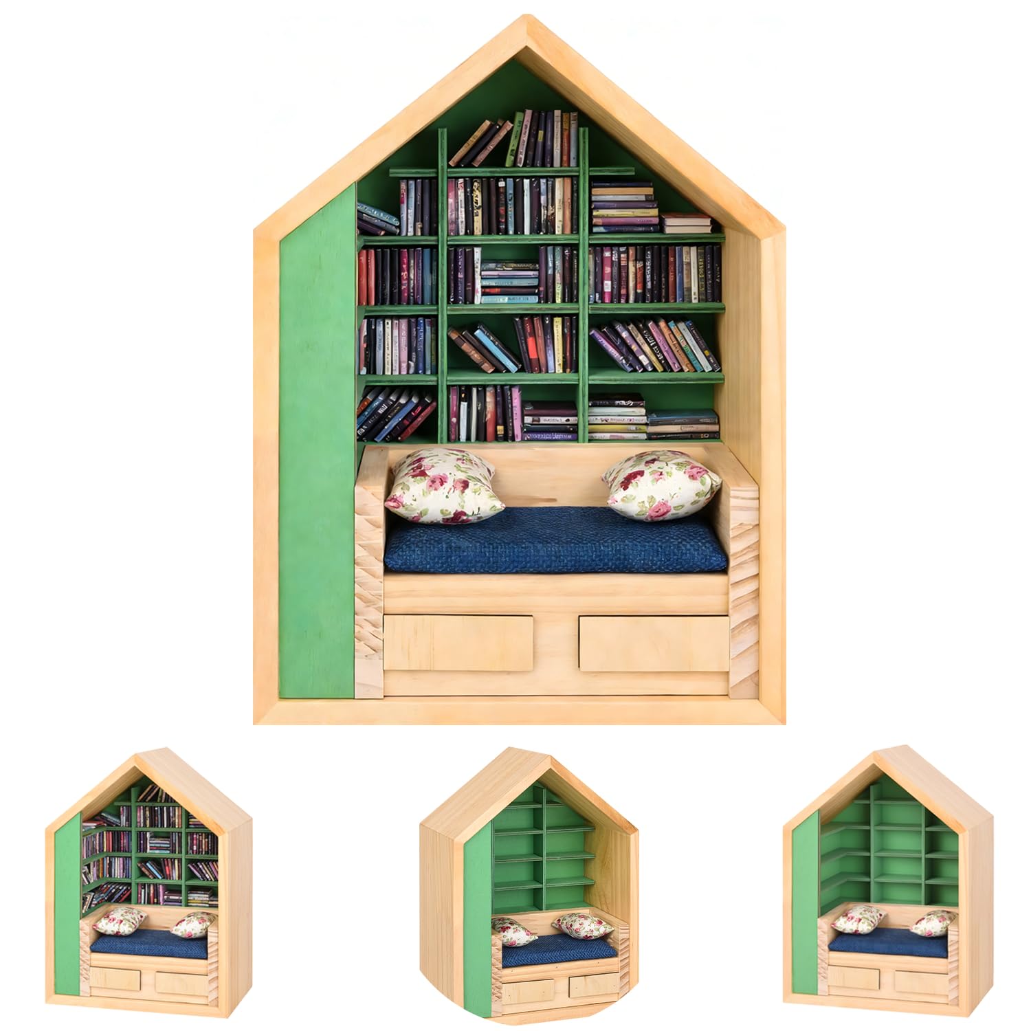 SIHPTO Stress Relief Mini Bookshelf with 300pcs Mini Books，Small Nook Decor for Book Lovers, Miniature Book Library,Stress-Relieving Gifts for Family