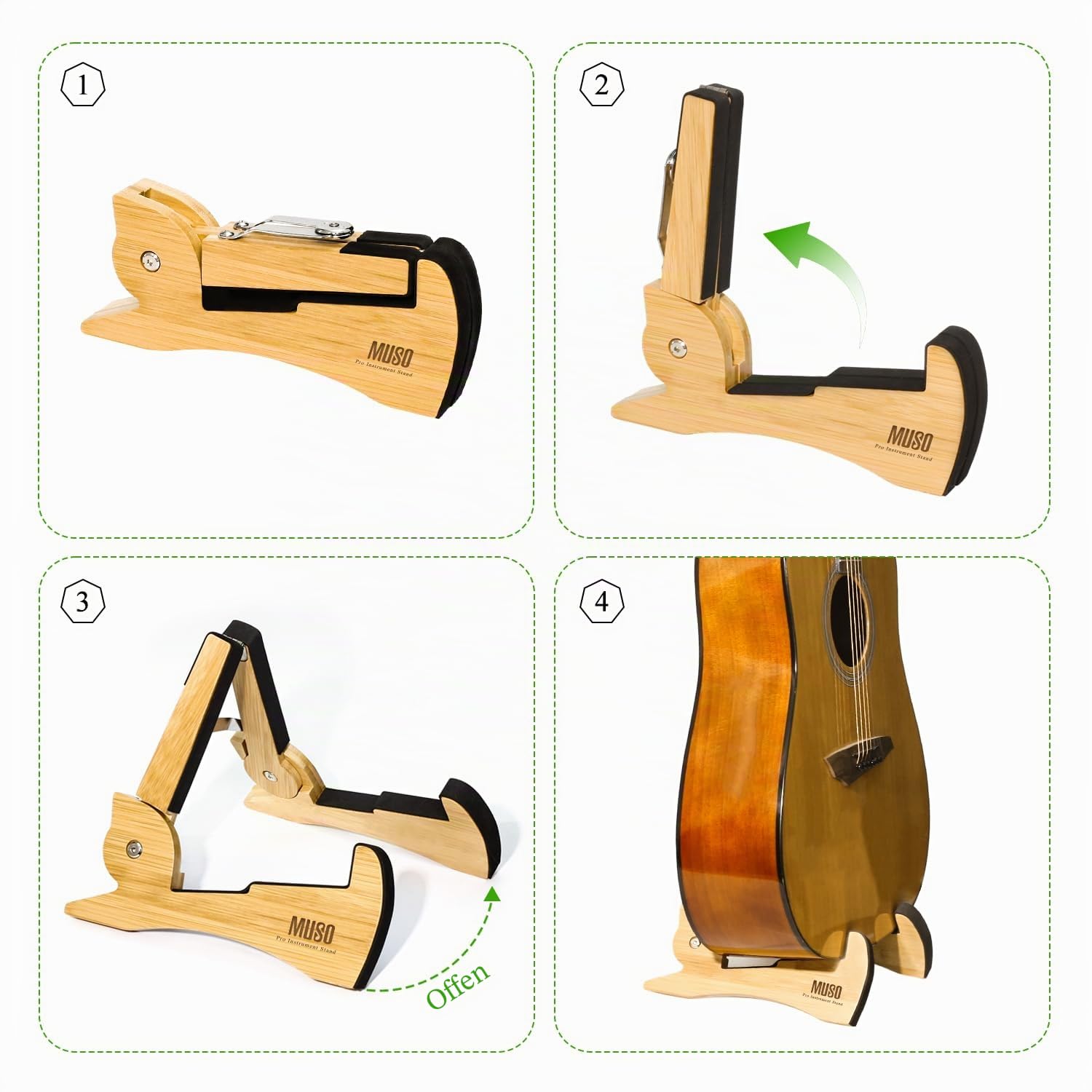 MUSO Gitarrenständer Stativ Verstellbar Klassischer Holzständer Universal für Akustik und Bass E-Gitarren Klappboden Reiseständer Kleiner Einzelhalter