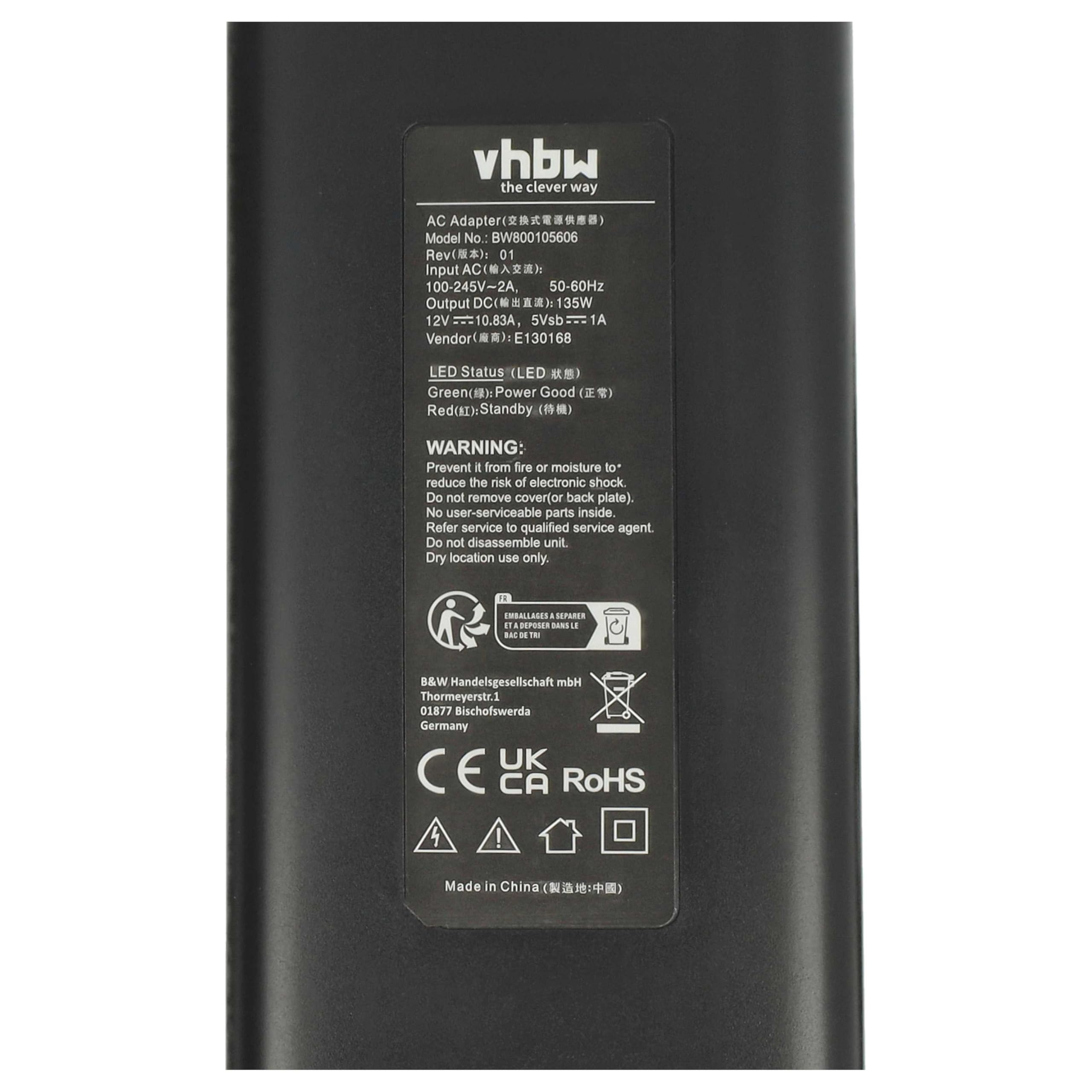 vhbw 220 V zasilacz ładowarka kabel do ładowania 130 W (12 V/10,83 A) kompatybilny z Microsoft Xbox 360 Slim zamiennik do DE-X360-3206.
