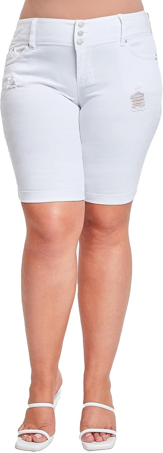 YMI Women's Women’s Plus Size Wannabettabutt Cuffed Bermuda Shorts