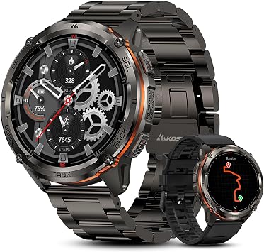 KOSPET Tank T3 Ultra 2 Rugged GPS Smart Watch for Men, 170+ Sport Modes | Full Stainless Steel Body Military-Grade Smartwatch, Long Battery Life, Answer/Make Calls, Pressure&Altitude&Compass(2 Bands)