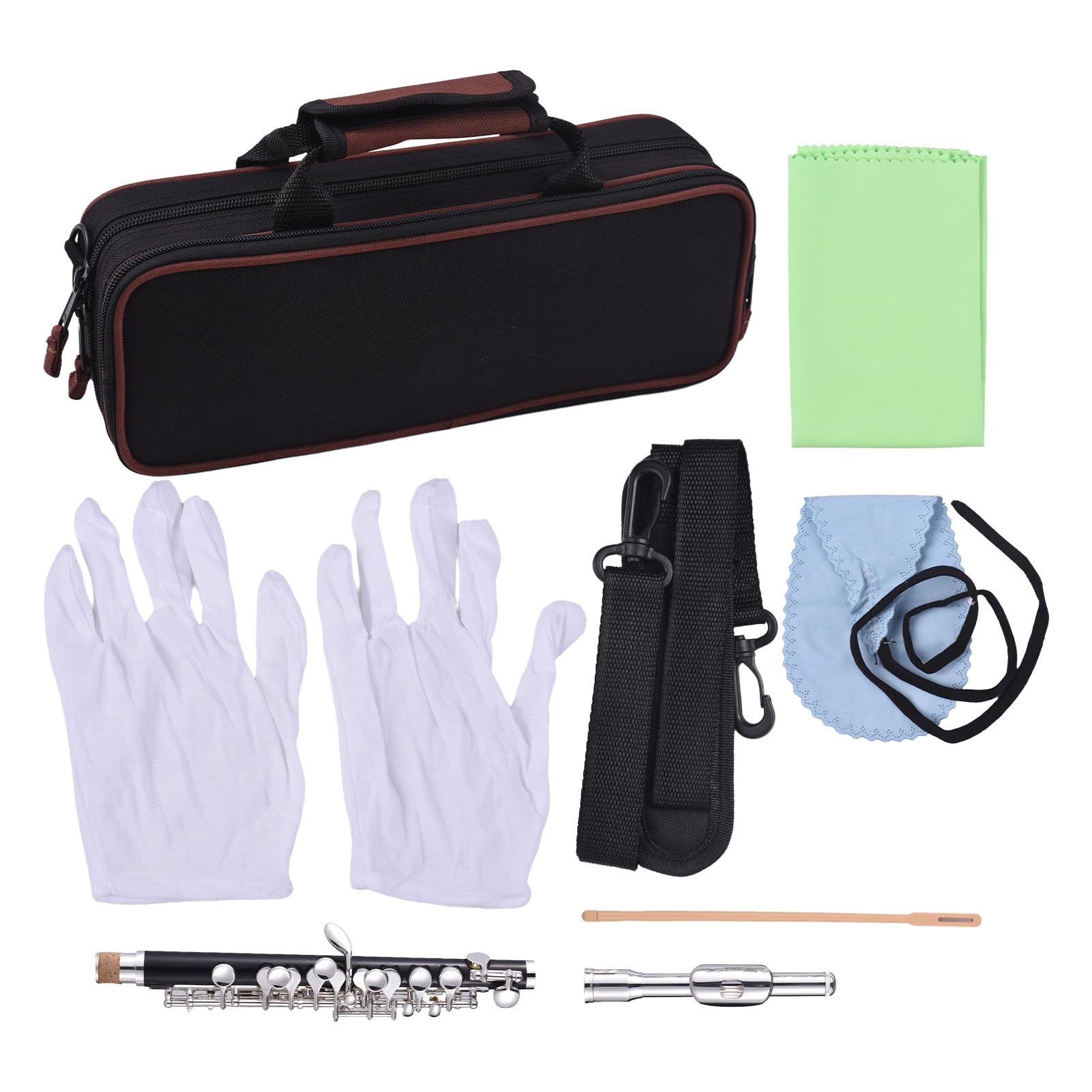 GOWENIC Elegancka, Posrebrzana Czarna Rurka ABS Piccolo Flute, Klucz Piccolo C dla Początkujących z twardą obudową, Drążek do Czyszczenia i