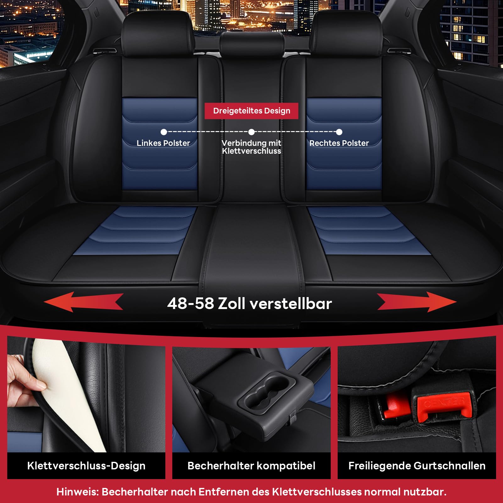 Auto Sitzbezüge für Mercedes-Benz B 200 2005-2026, Schwarz-Blau Leder