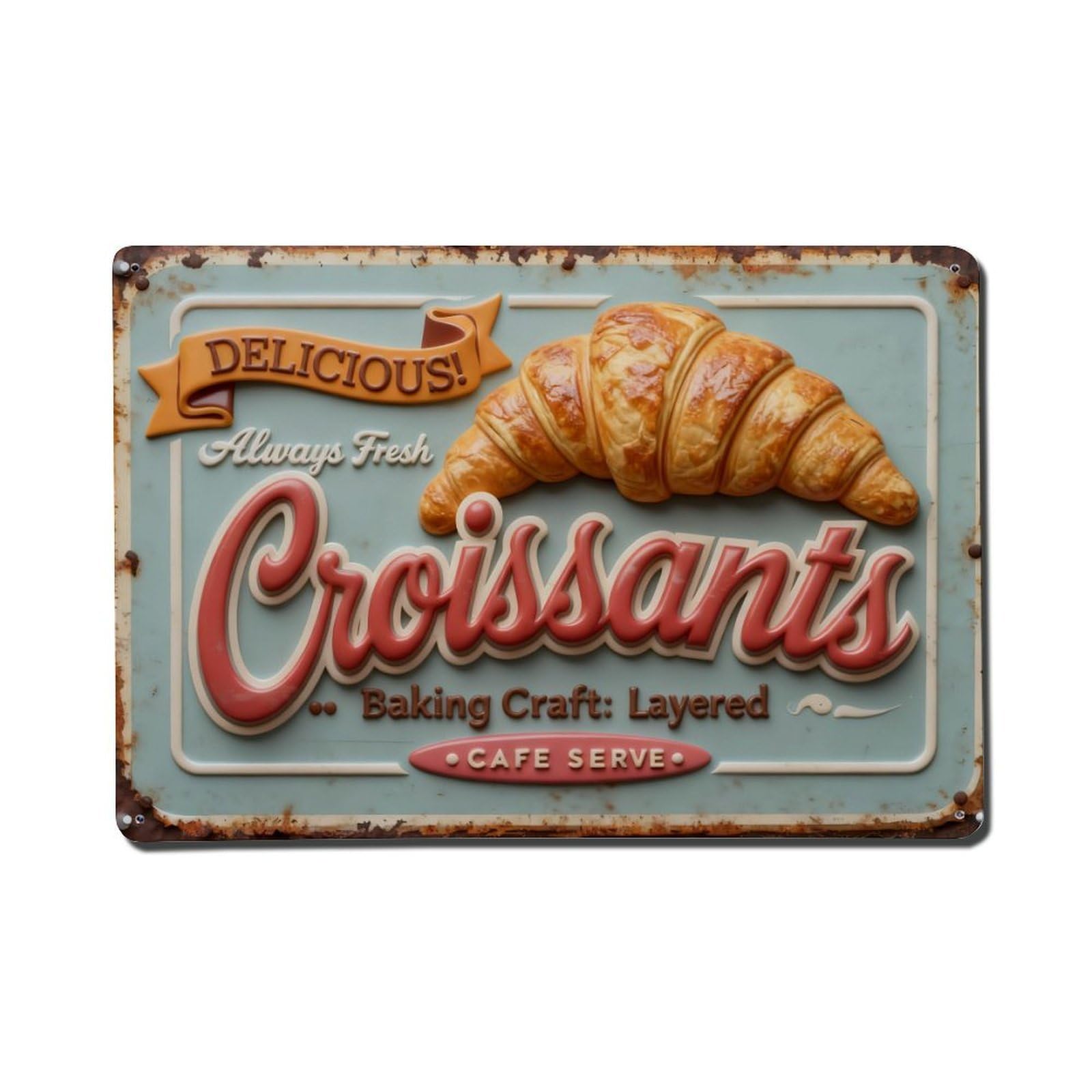 Delicious Always Croissants Yool Cuhue Folde Cate Sare Metal Tin Sign Plaque