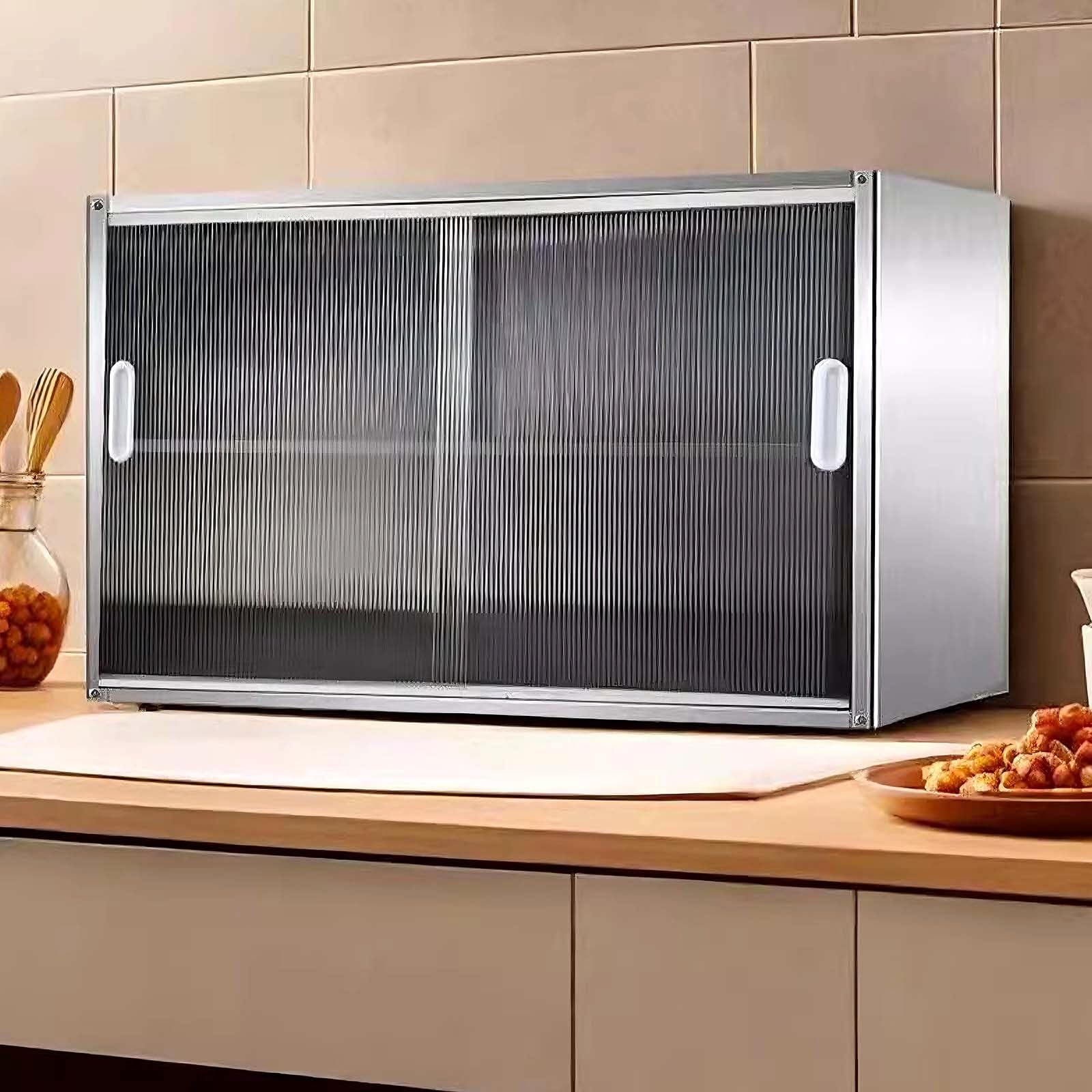 Hängeschrank Küche aus Edelstahl Mehrzweckschrank mit Acryl-Schiebetüren Wandhängende Metallschrank für Küche, Garage, Werkstatt, Restaurant, Waschküche(90 * 30 * 70cm/35.4 * 11.8 * 27.6in)