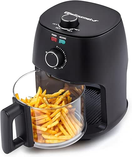 Elite Gourmet EAF2305 Glass Air Fryer, 2.4Qt Capacity, PFAS Free