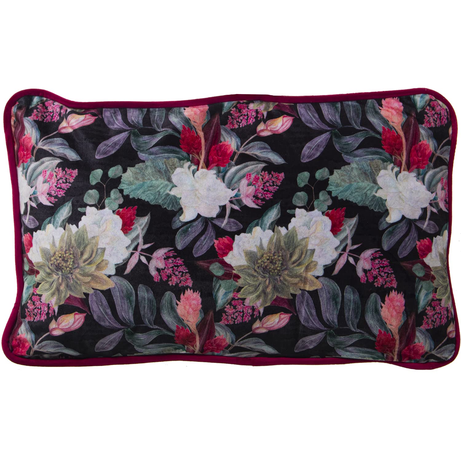 Coussin rectangulaire velours fleurs 30x50 DRW oreiller deco canape