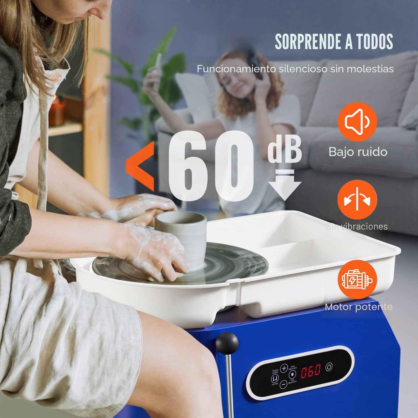 VEVOR Máquina de Rueda de Cerámica Eléctrica Diámetro de 28 cm Torno de Alfarero Eléctrico 450 W Máquina de Arcilla de Cerámica 0-300 rpm Carga Máxima de 8 kg con Pedal para Modelar Artesanía Cerámica
