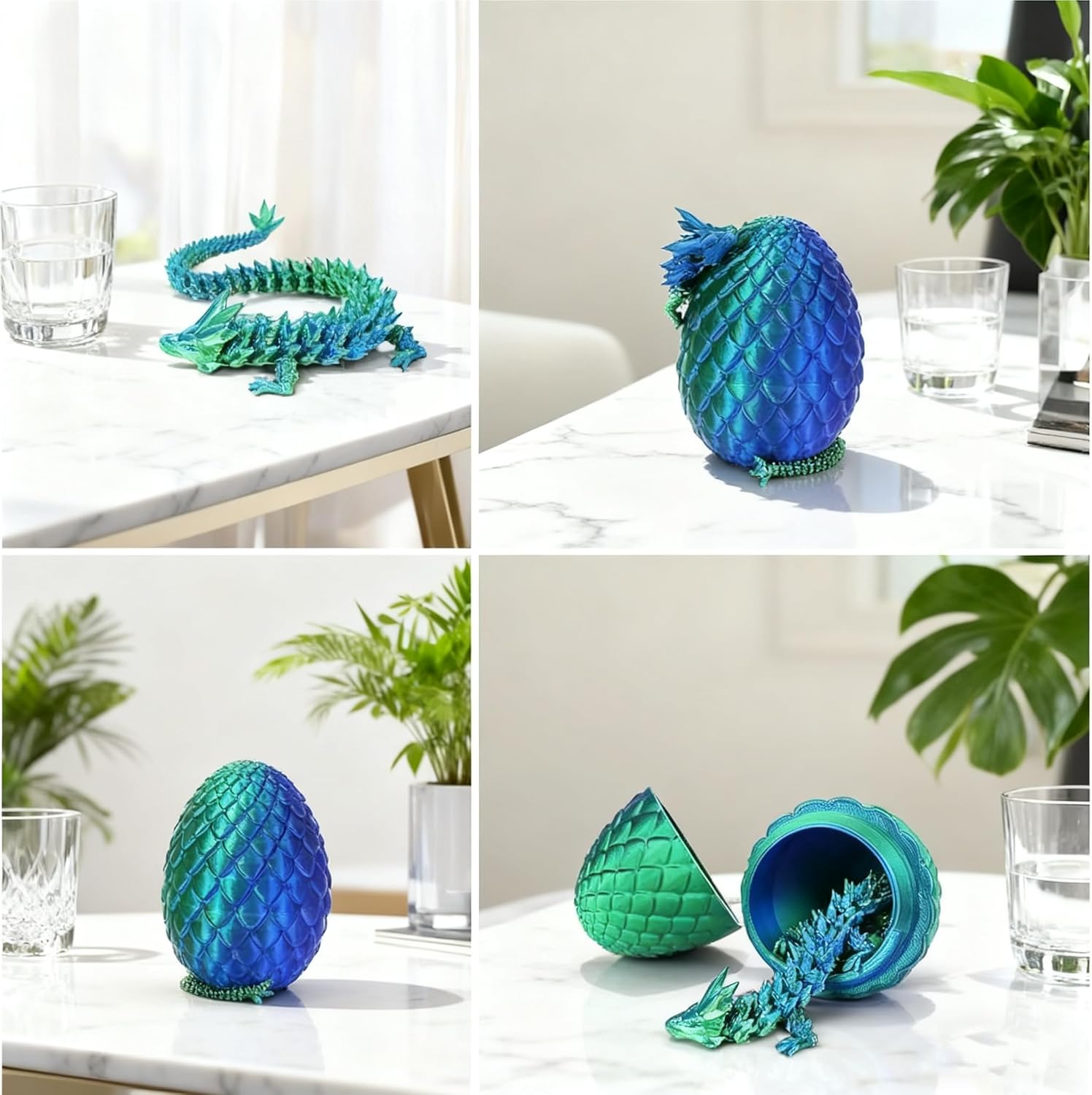 8 Pcs 3D Printed Dragon Egg with Articulated Dragon Inside, Flexible Crystal Dragon Fidget Toy Set, Mystery Dragon Eggs for Kids Boys Teens, Christmas Basket Stuffers Birthday Party Favors Gift Decor