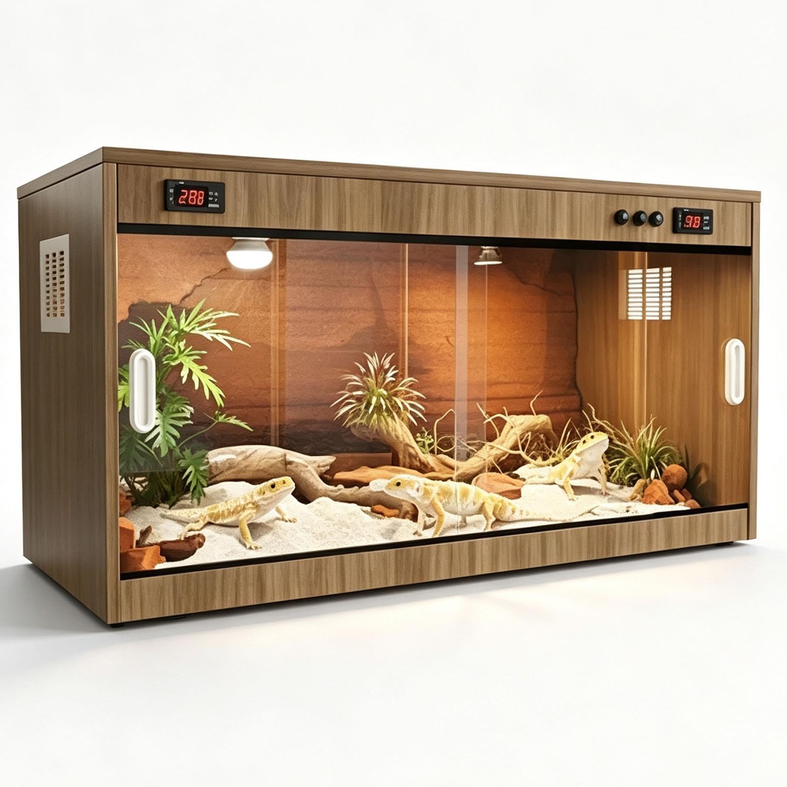 Terrario per Rettili in Legno con Porte in Vetro, Termostato Digitale
