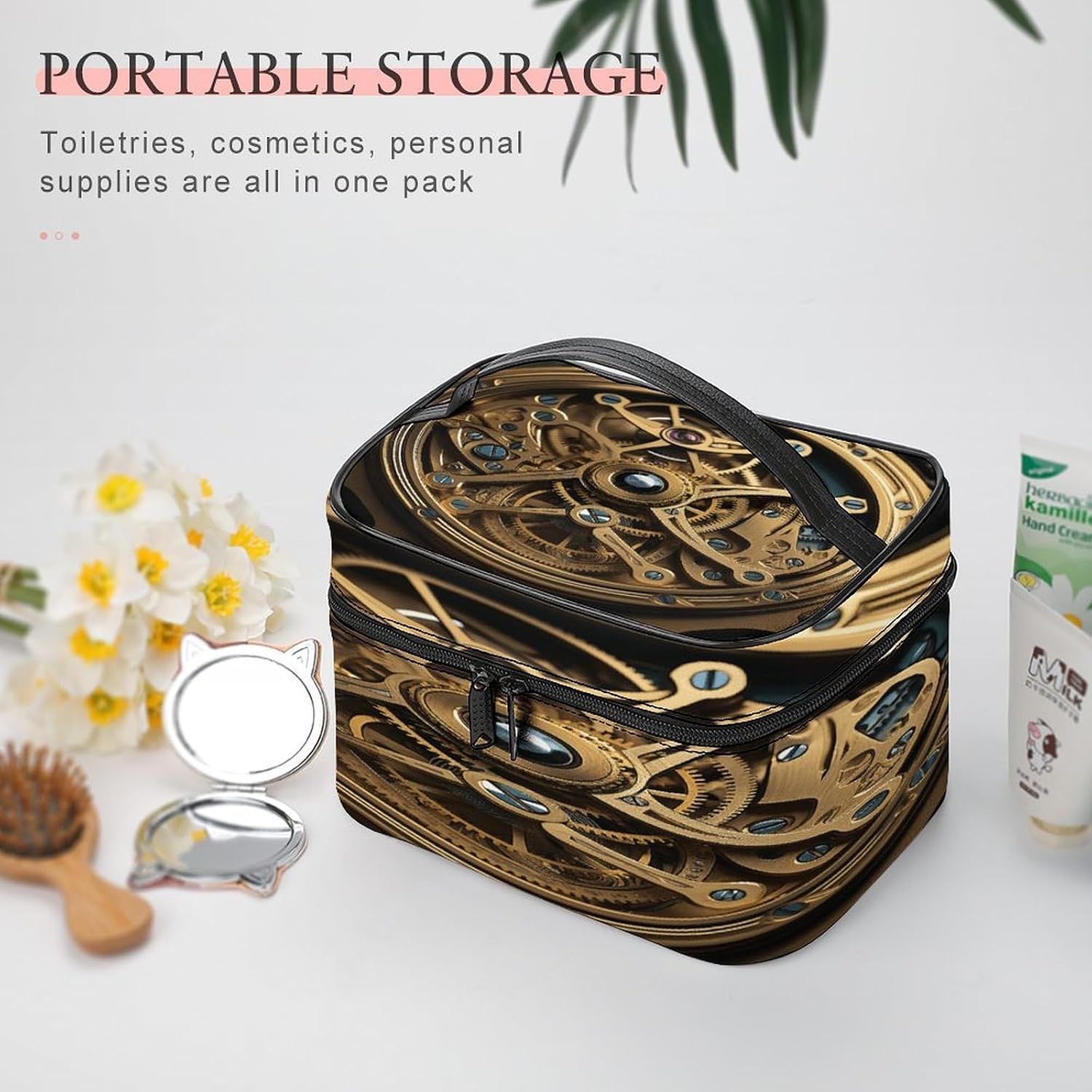 Cool Steampunk Gears Toiletry Bag for Women Men Shaving Bag with Zipper Easy to Clean Portable Bathroom Shower Bags Large Waterproof Cosmetic Bags Leather Travel Makeup Pouch image 5