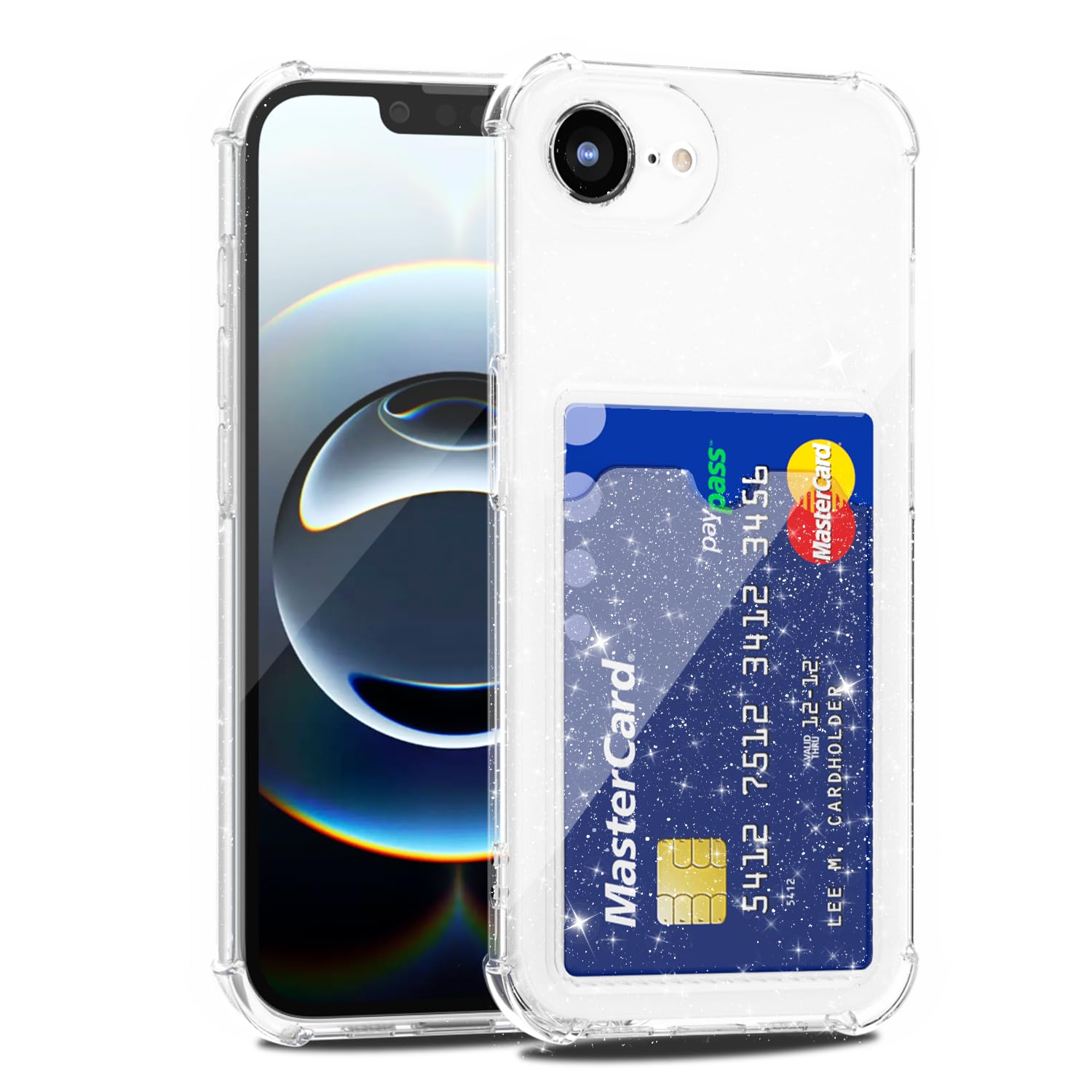 LoeoeL for iPhone 16e Wallet Case with Card Holder, Clear Glitter Phone Case for Women Girls, Bling Sparkly Shiny Glittery Sparkle Silicone Cover with