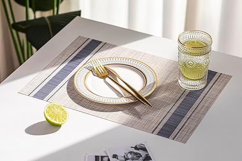 Miniatura 177 de LEXMORE Juego de 6 manteles individuales tejidos de vinilo/plástico para mesa de cocina, interior/exterior, lavables, manteles individuales lavables