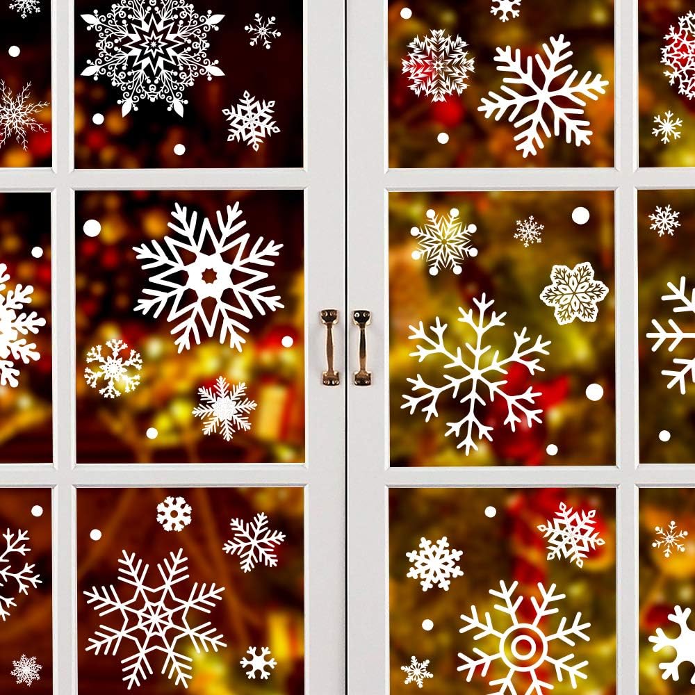 UMIKU 284 Pcs Christmas Window Clings, Snowflake Window Stickers, Decals for Christmas Decorations, Holiday Decorations, Ornaments, Party Supplies, 9 Sheets