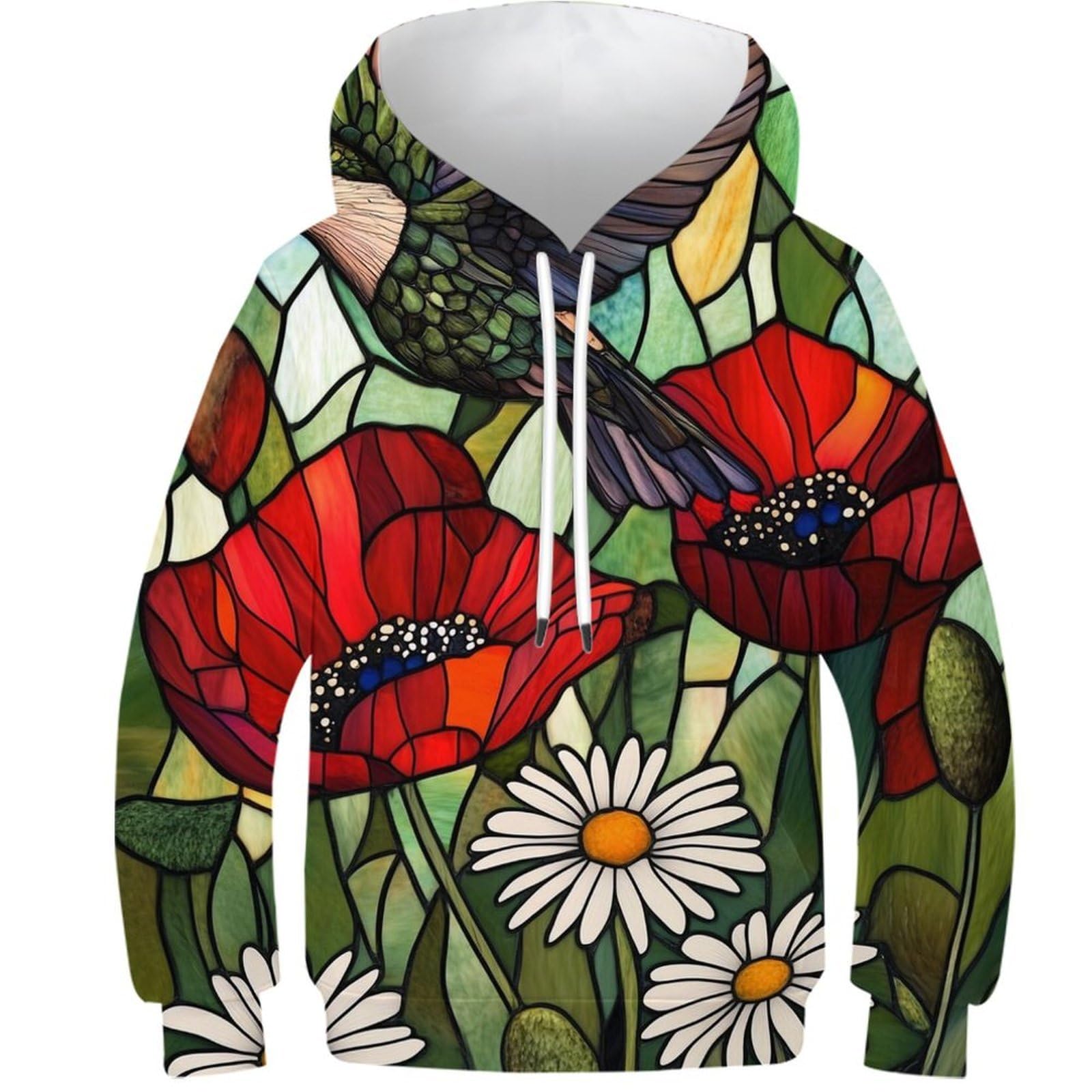 Pull-over enfant imprimé 3D avec sweat à capuche colibri fleurs - 8