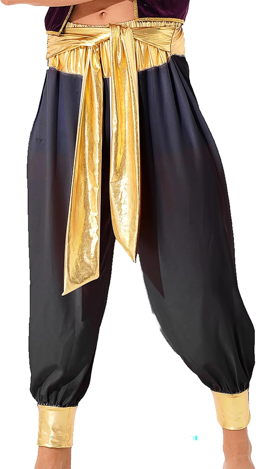 YiZYiF Men's Arabian Prince Costume Harem Pants Loose Hippie Boho Indian Yoga Pants for Fancy Party