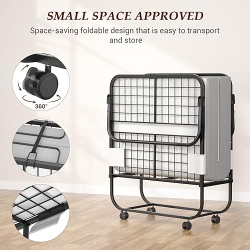 Miniatura 5 de Homieasy Cama plegable con colchón de espuma viscoelástica de 5 pulgadas, cama plegable de 75 x 31 pulgadas para adultos, marco de metal resistente,