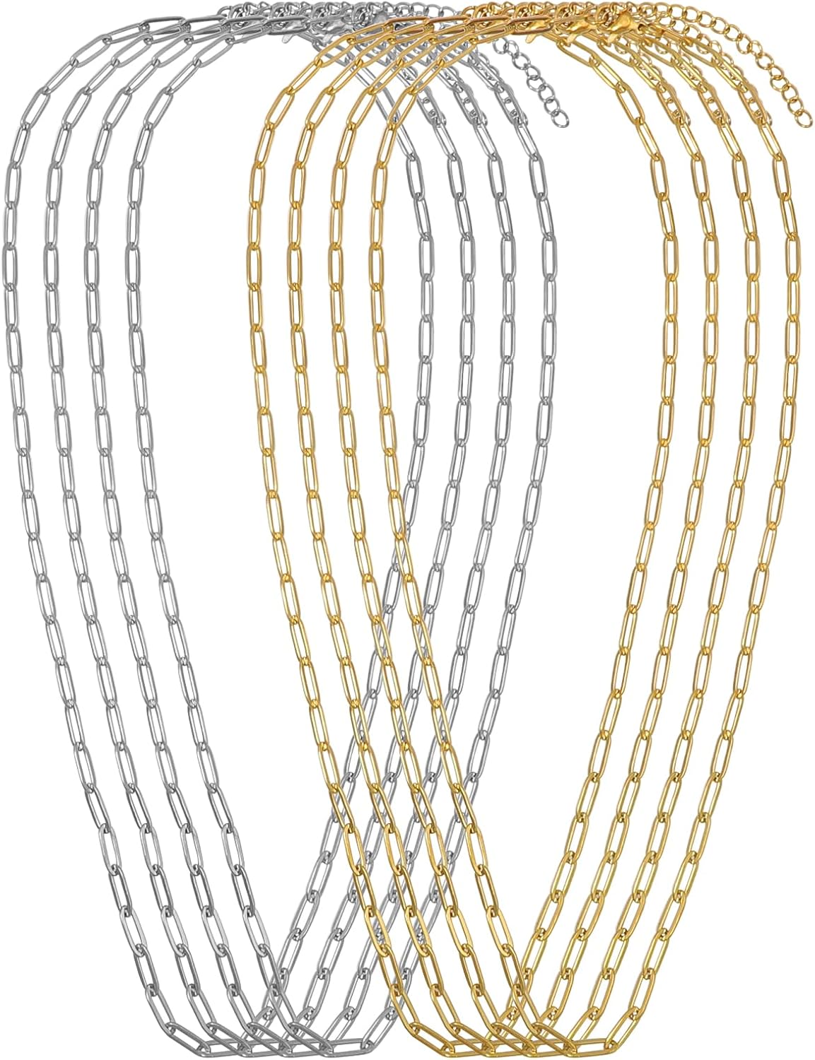TOAOB 8pcs Stainless Steel Plated 18K Gold Chain Necklaces Kit Paperclip Chains for Adjustable Link Chain for DIY Jewelry Making Supplies Accessories