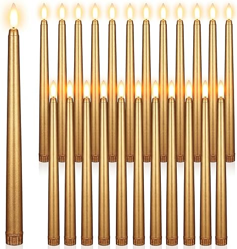 Macarrie 24 Paquetes de Velas Cónicas Sin Llama Operadas con Batería Falsas de 11 Pulgadas de Largo Luz de Vela LED Sin Llama Candelabros