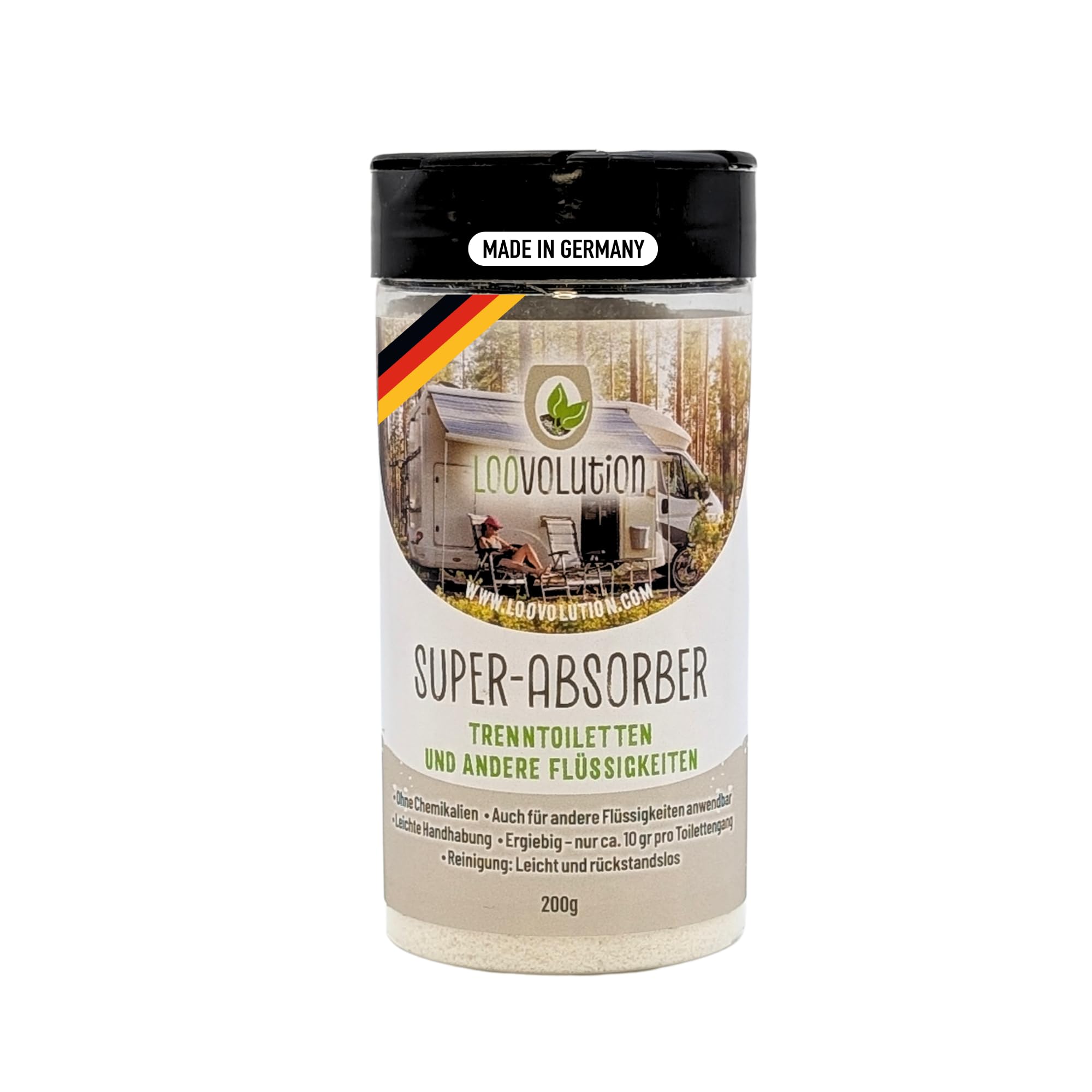 LOOVOLUTION® Super-Absorber – Hochleistungsabsorber für alle Flüssigkeiten (200 gr) - Extra saugstark – Ideal für die Camping Toilette, Wohnwagen, Haushalt, Party & Festivals