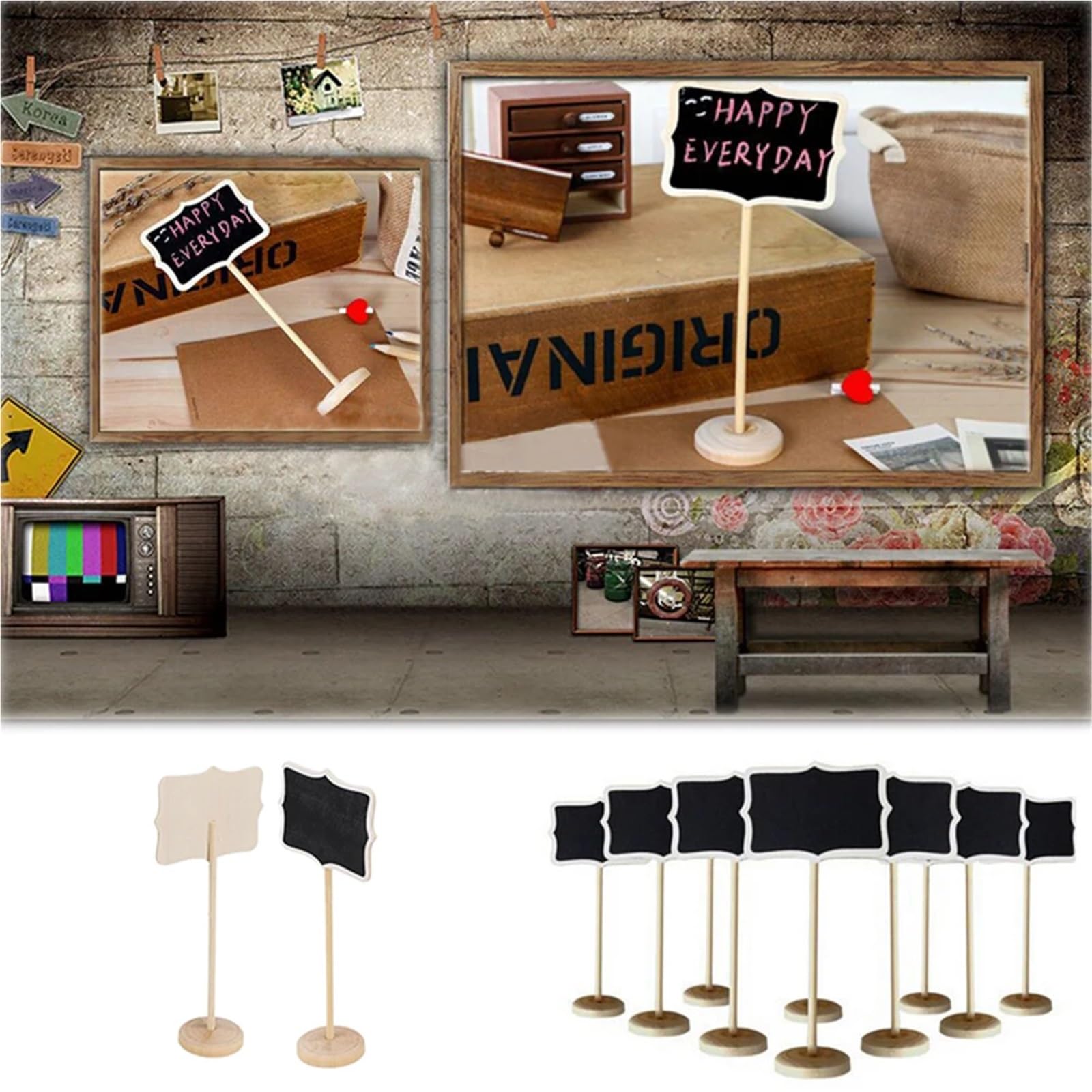 Lot de 80 mini tableaux noirs en bois sur le thème du mariage : étiquettes alimentaires pour buffet, décoration de table et panneaux de message