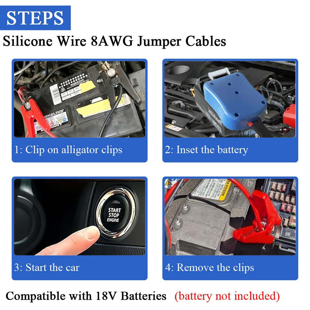 Jumper Cables Adapter Compatible with Ma-Kita 18V Battery, Silicone Wire 8AWG 2FT Portable Battery Jump Starter Starting Using Tool for Car SUV Truck, Temperature Resistance 392℉(200℃)