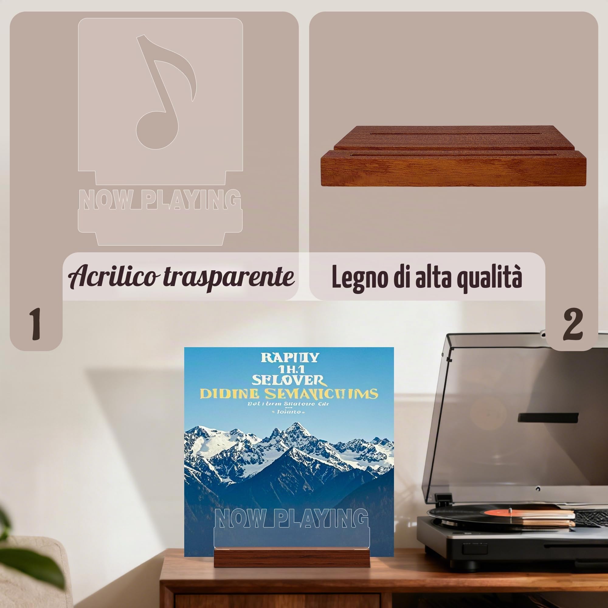 YuanDian Now Playing - Supporto per dischi in vinile, con luci a LED, supporto in legno acrilico per album in vinile