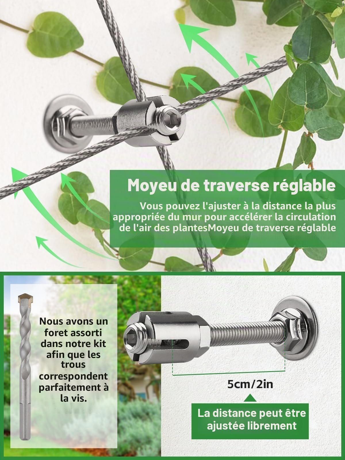 Kalolary 30 M Inoxydable Robuste Métalliques pour Plantes Grimpantes | Kit Treillage Fil d'Acier Kit Système Treillage Mural Câbles Acier avec Brides Fixation Croisées Plant Grimpantes Vignes