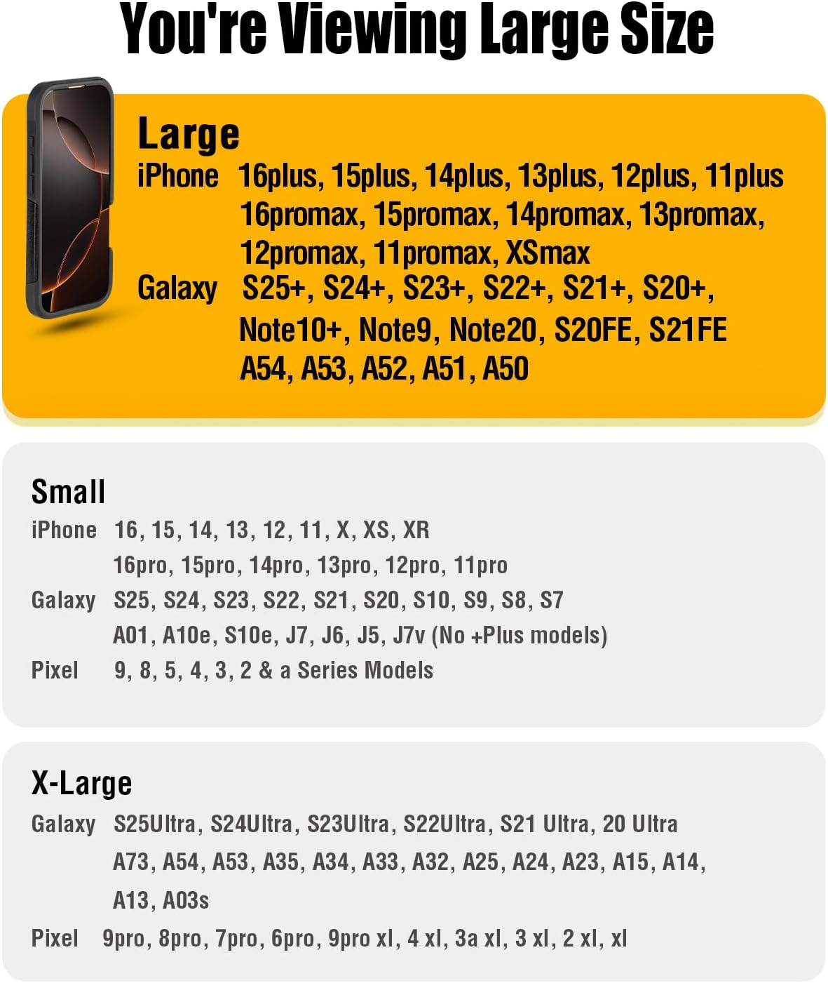 Cell Phone Belt Case for iPhone 16 Plus, Pro Max, 15, 14, 13, 12, 11, Xs, Samsung S24+ A54 A53 - With Clip, ID Card Holder Pouch (Fits Otterbox Case) Black