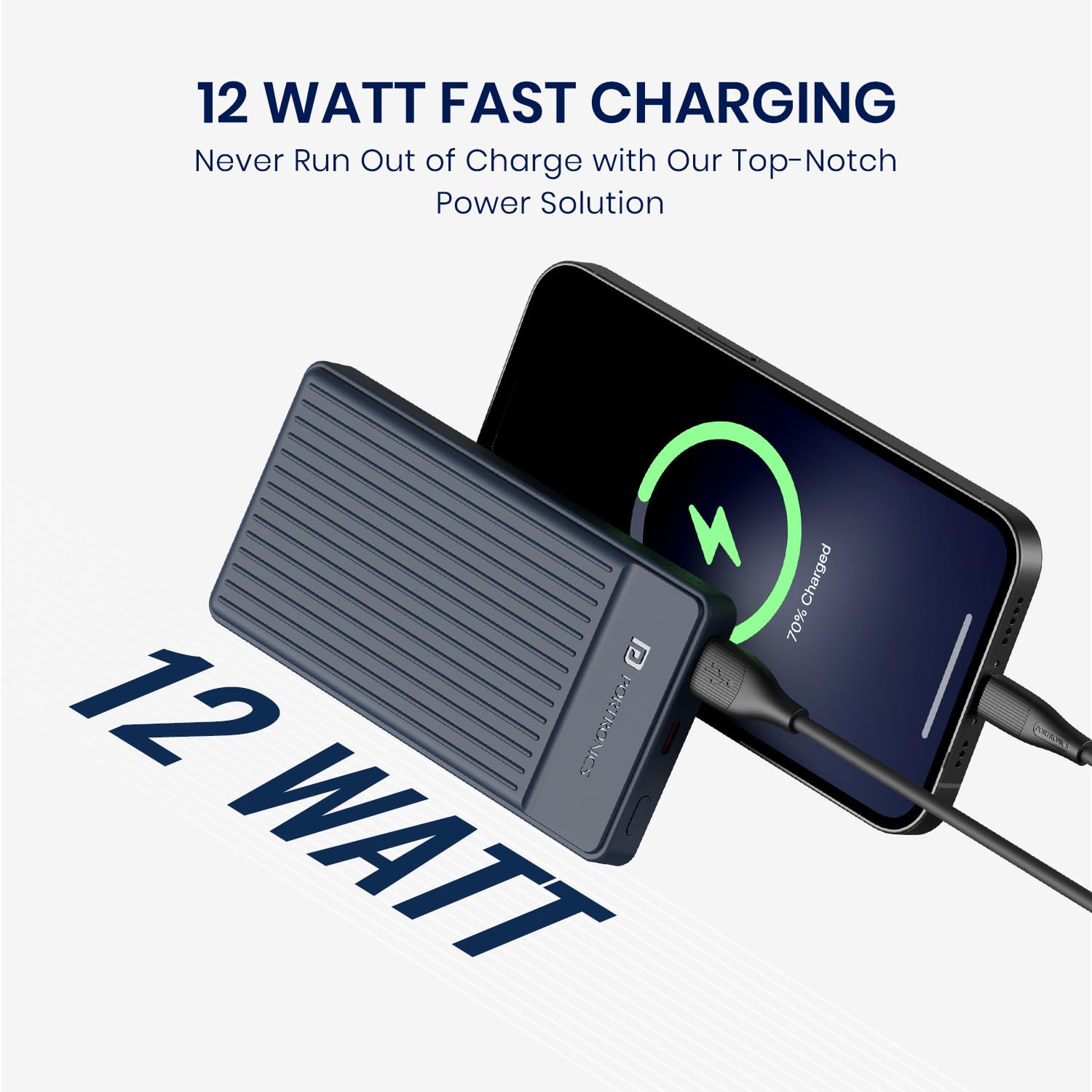 Portronics Luxcell B12 10,000mAh 12W Power Bank, Ultra Slim Power Bank with USB-A Output Port & Type C Input Port | BIS Certified | Type C Cable Included | Made in India (Dark Blue) — Amazon image 3
