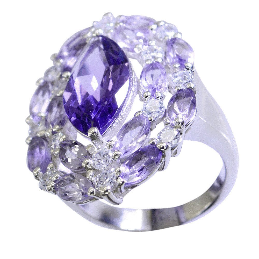 Bague améthyste naturelle et argent 925 massif style marquise